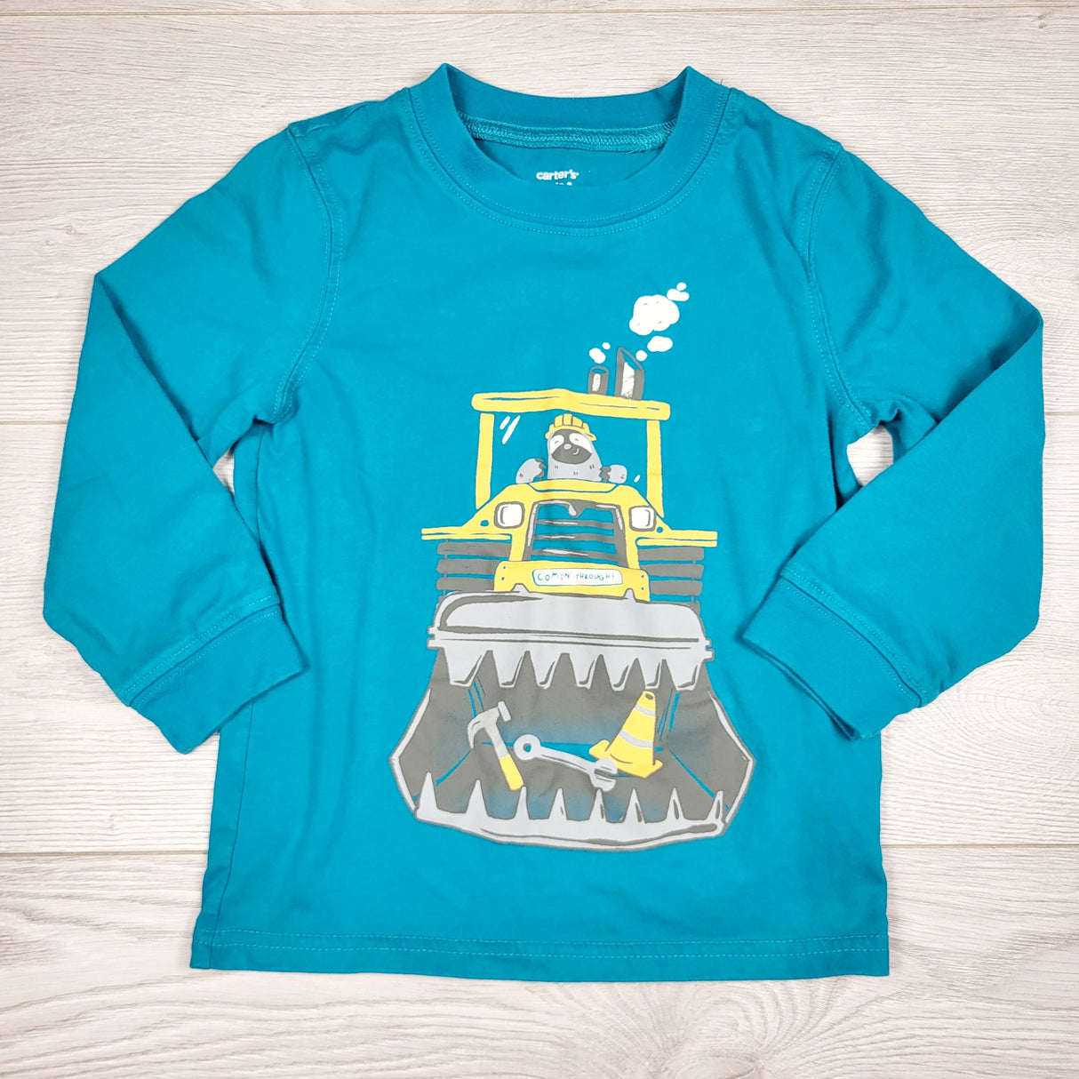 ROWB1 - Carters teal long sleeved top with digger. Size 3T