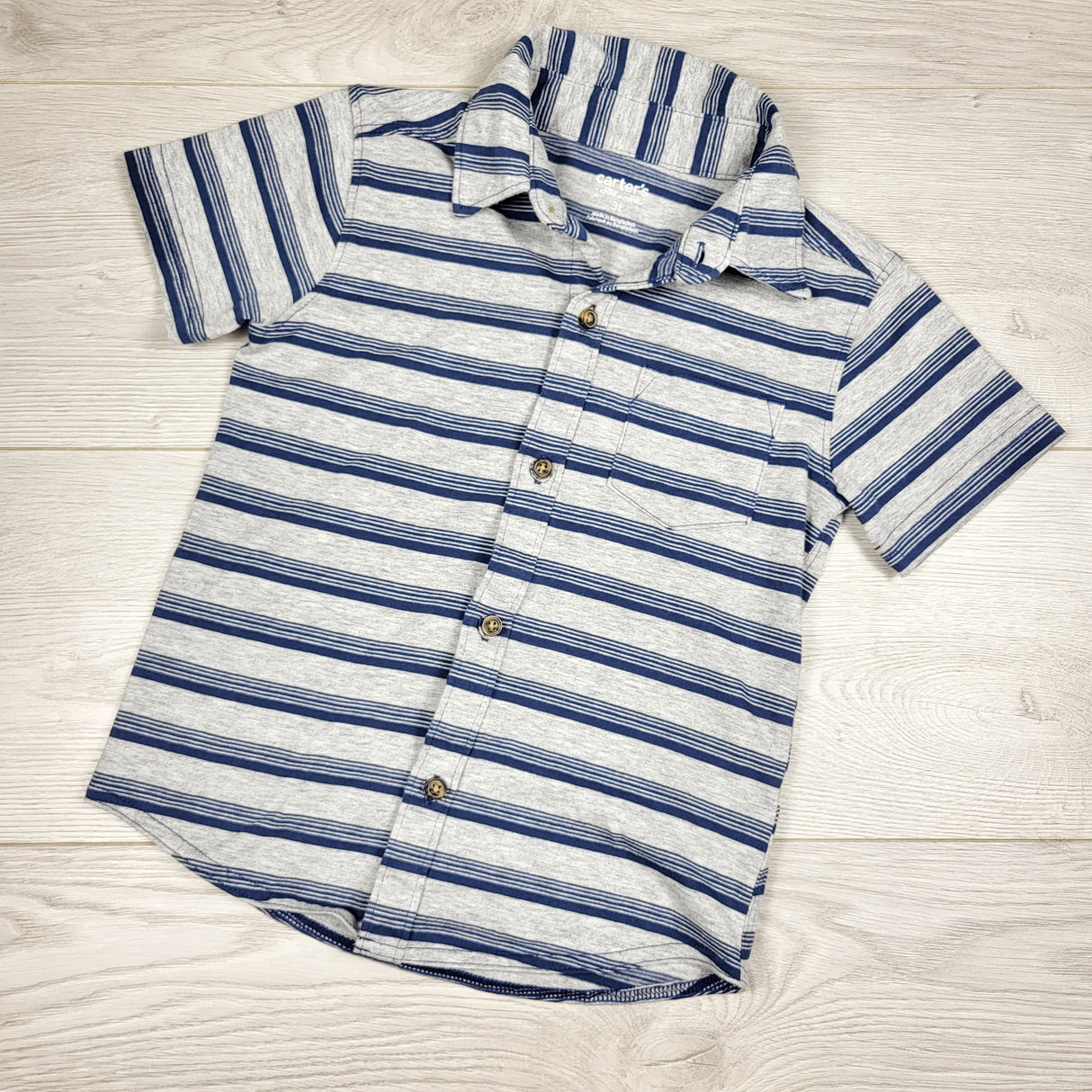 ROWB1 - Child of Mine grey and navy striped button down collared t-shirt. Size 3T