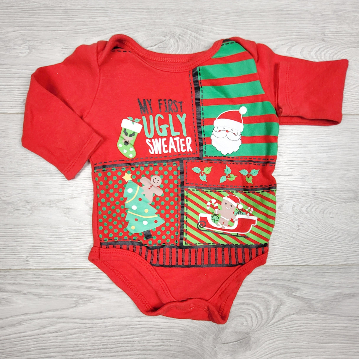 ROWB1 - Baby Starters red "My First Ugly Sweater" bodysuit. Size 9 months