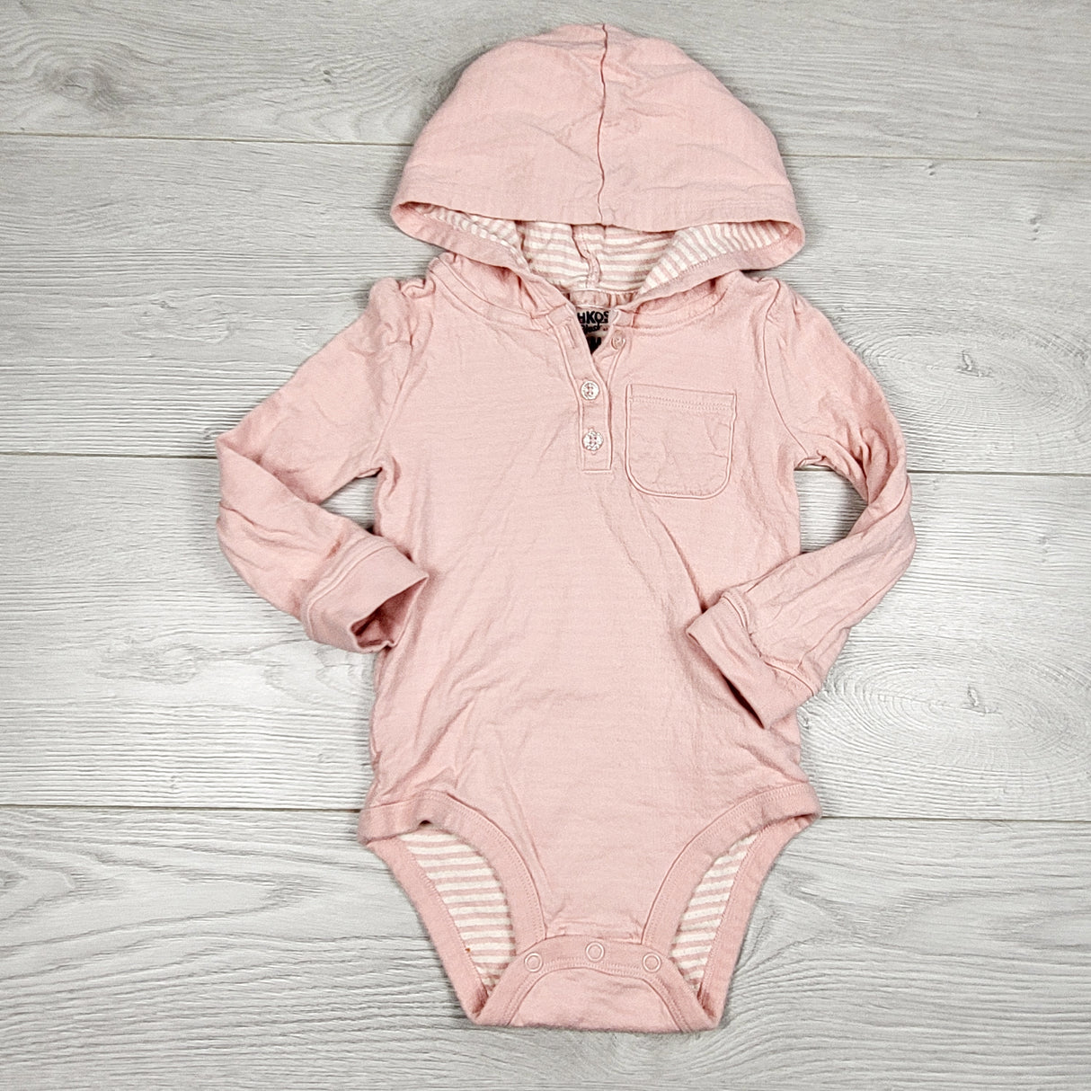 HKTT1 - Oshkosh pink double knit hooded bodysuit. Size 24 months