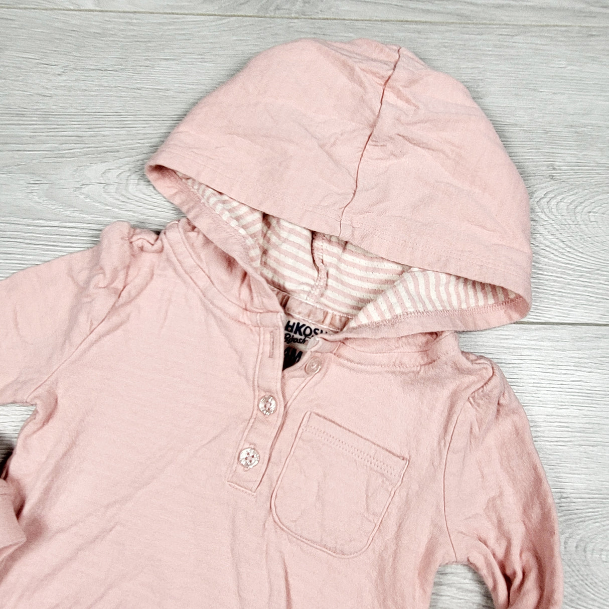 HKTT1 - Oshkosh pink double knit hooded bodysuit. Size 24 months