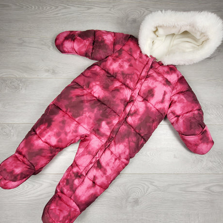 BBIN1 - George pink fleece lined snowsuit. Size 6-12 months