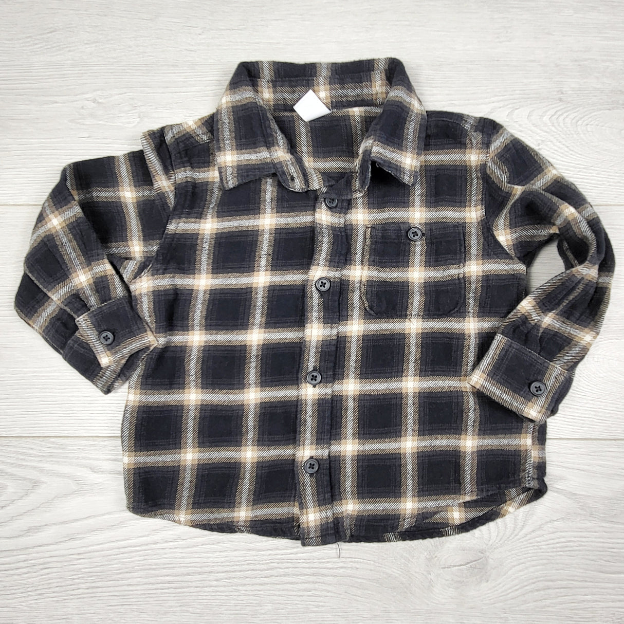 SKOT2 - Old Navy black plaid button down flannel shirt. Size 2T