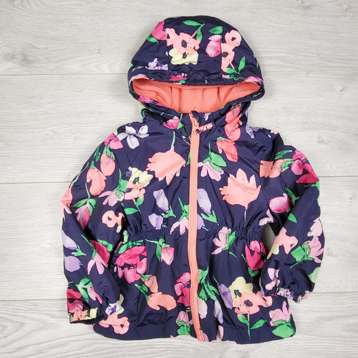 STLL1 - George navy fleece lined floral print lightweight jacket. Size 2T