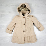 STLL1 - Mexx tan / beige hooded coat with faux fur lining. Size 18-24 months