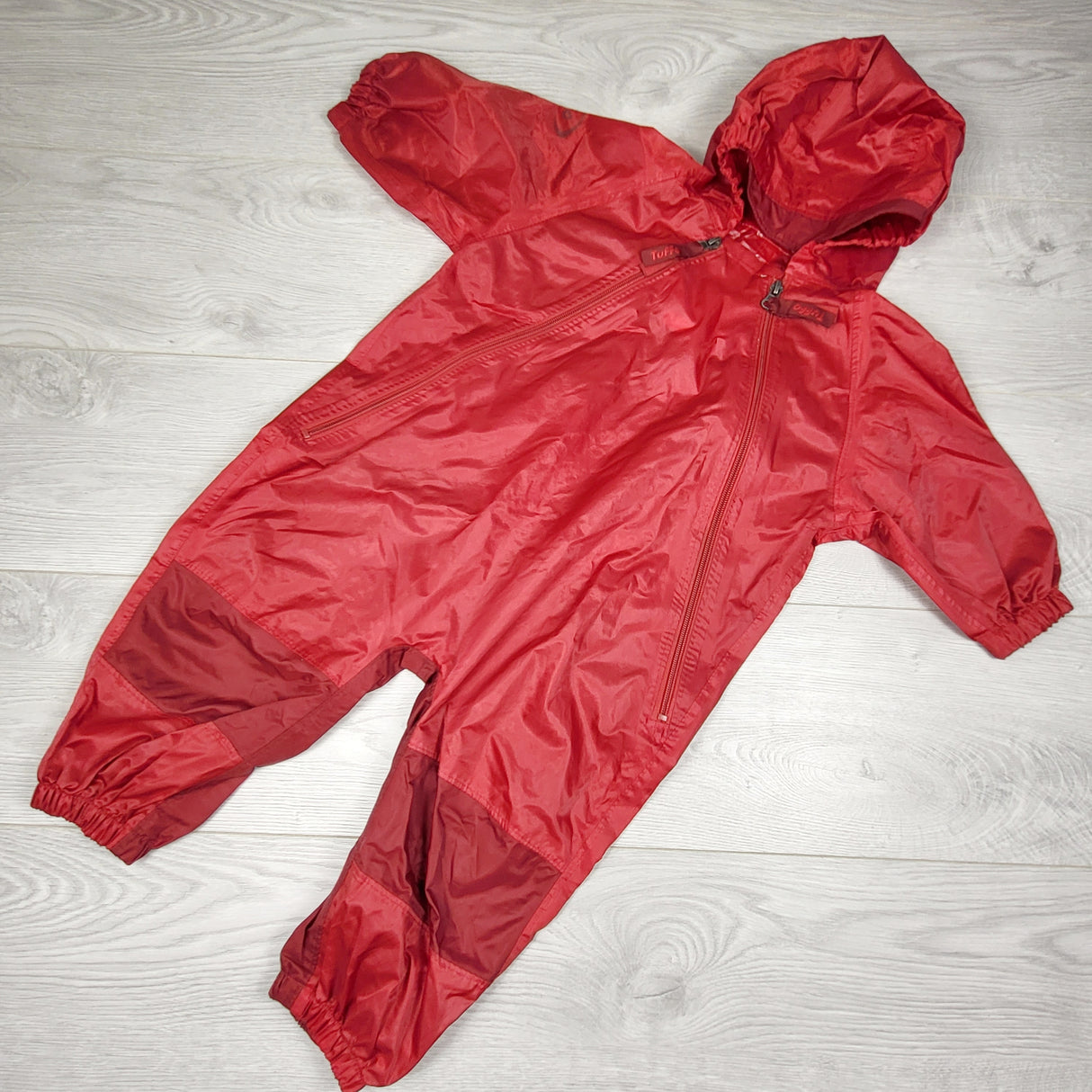 RABR2 - Tuffo Muddy Buddy red one piece rain suit. Size 18 months