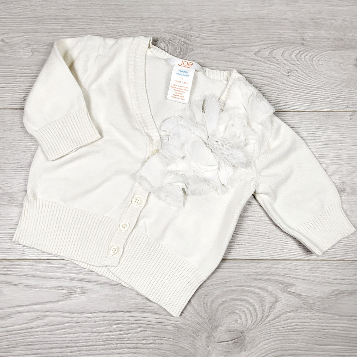 MGHN1 - Joe white cardigan sweater with tulle flowers. Size 3T