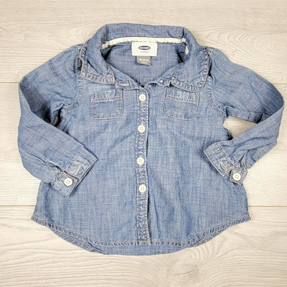 MGHN1 - Old Navy chambray button down shirt. Size 18-24 months