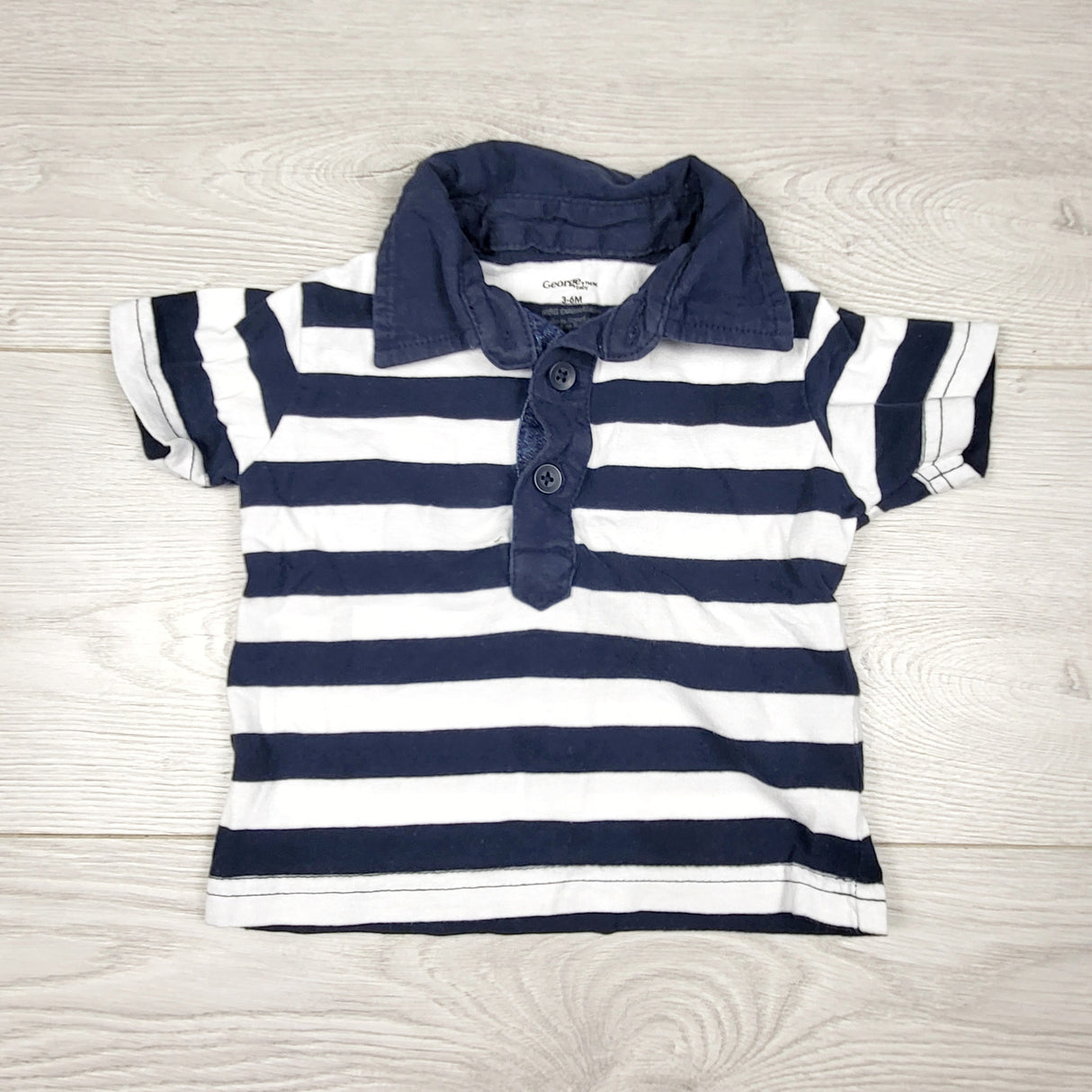 ARDT1 - George navy striped collared t-shirt. Size 3-6 months