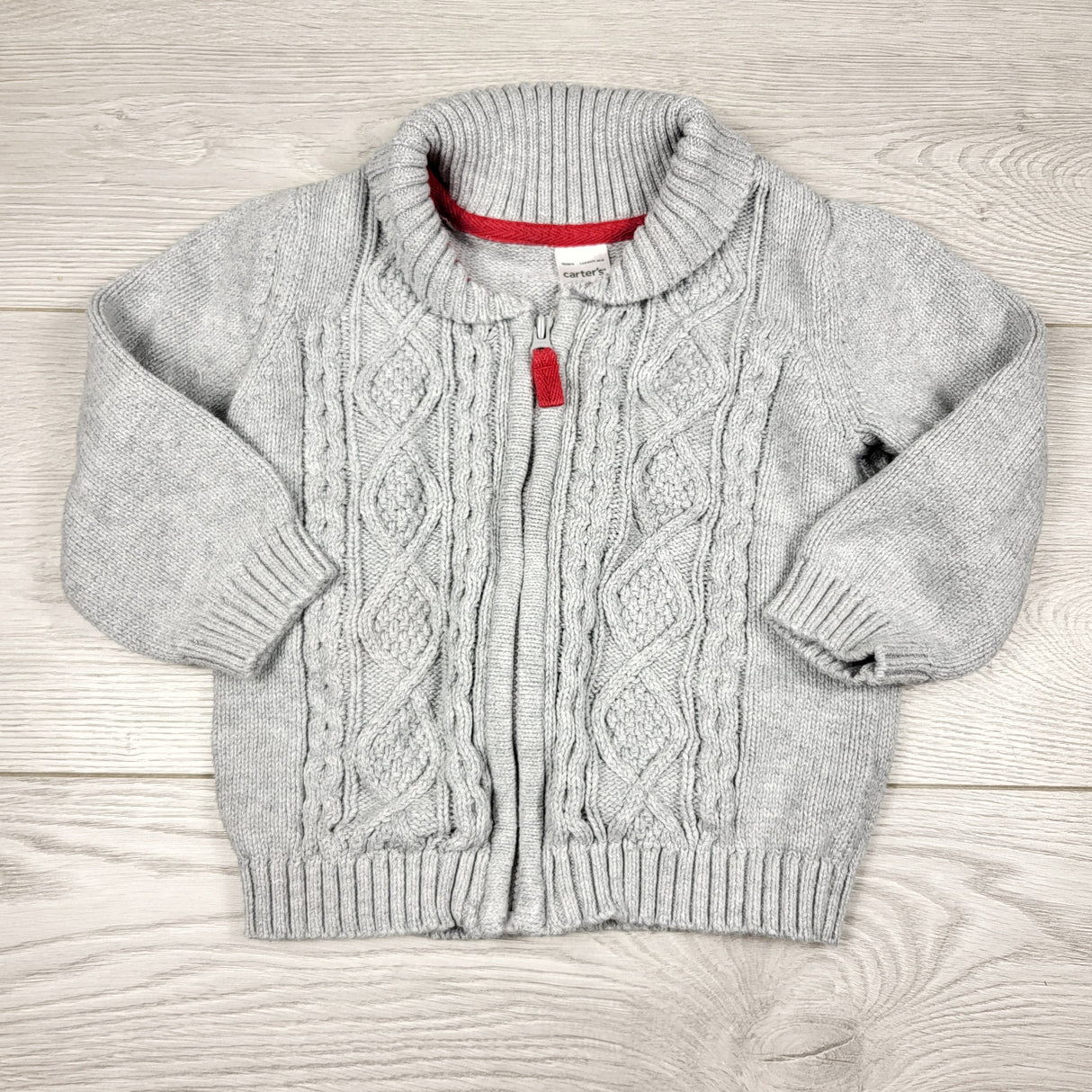 ARDT1 - Carters grey zip up cable knit sweater. Size 18 months