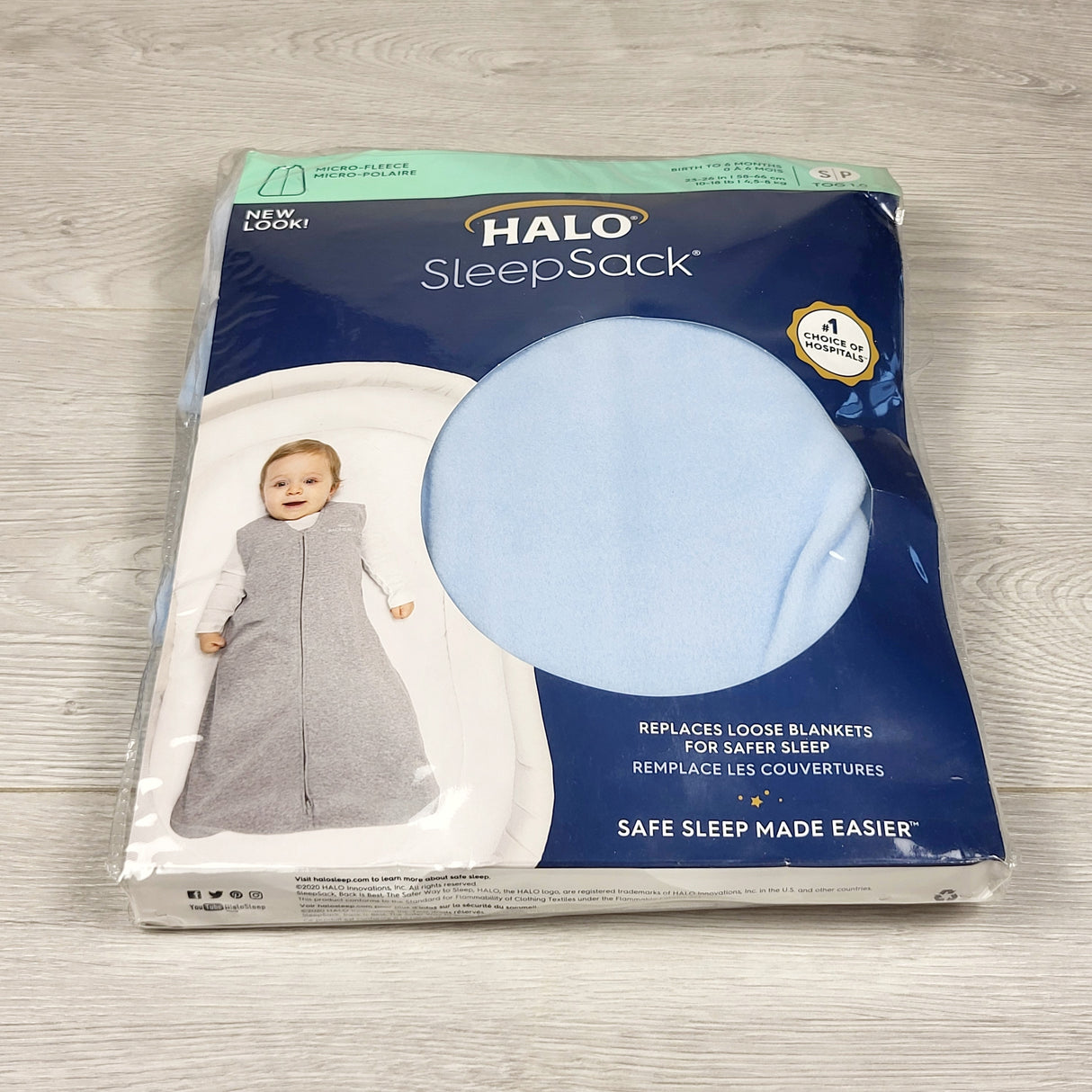 ARDT1 - NEW - Halo blue fleece sleep sack. Size 0-6 months