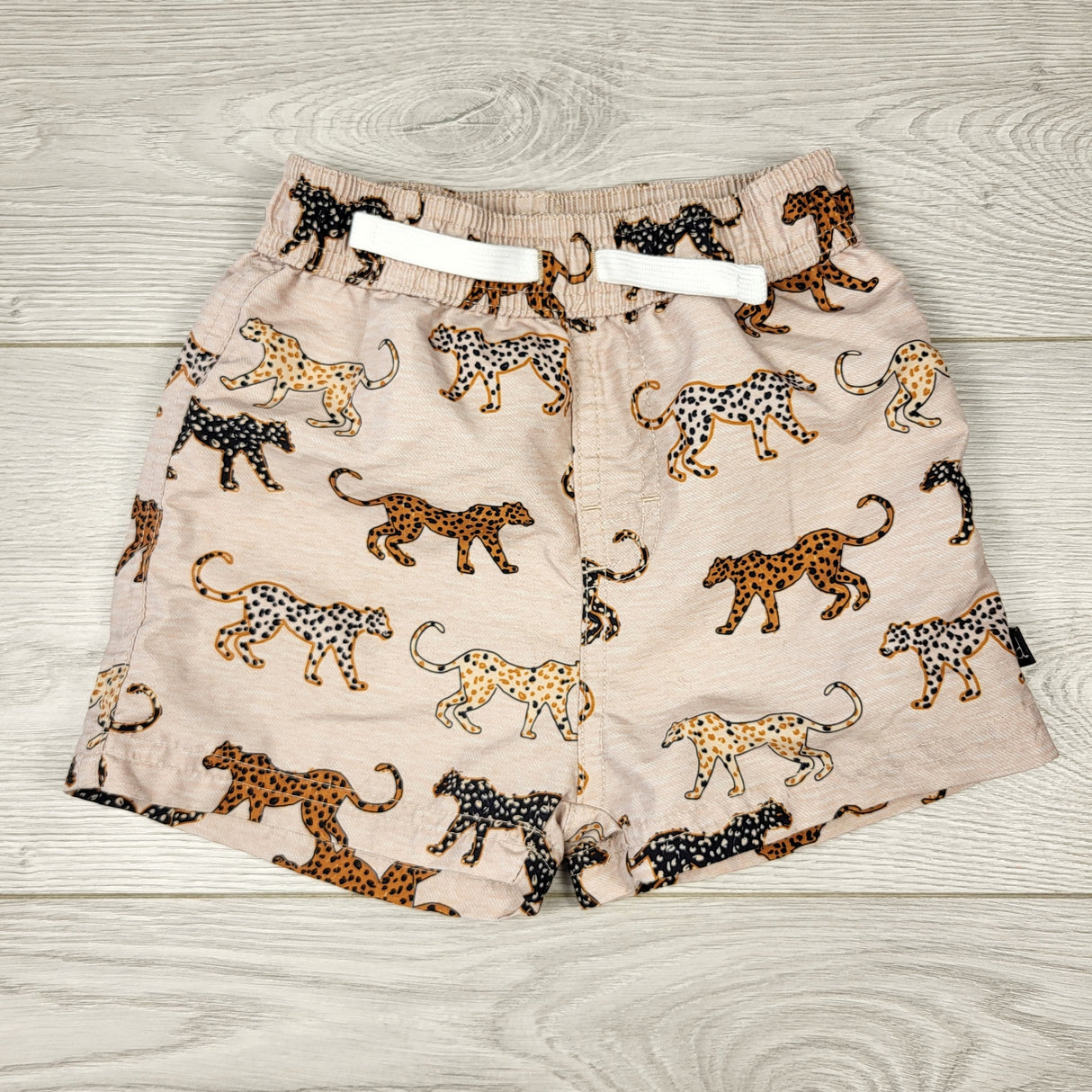 RBEN1 - Deux Par Deux cheetah swim shorts. Size 18-24 months