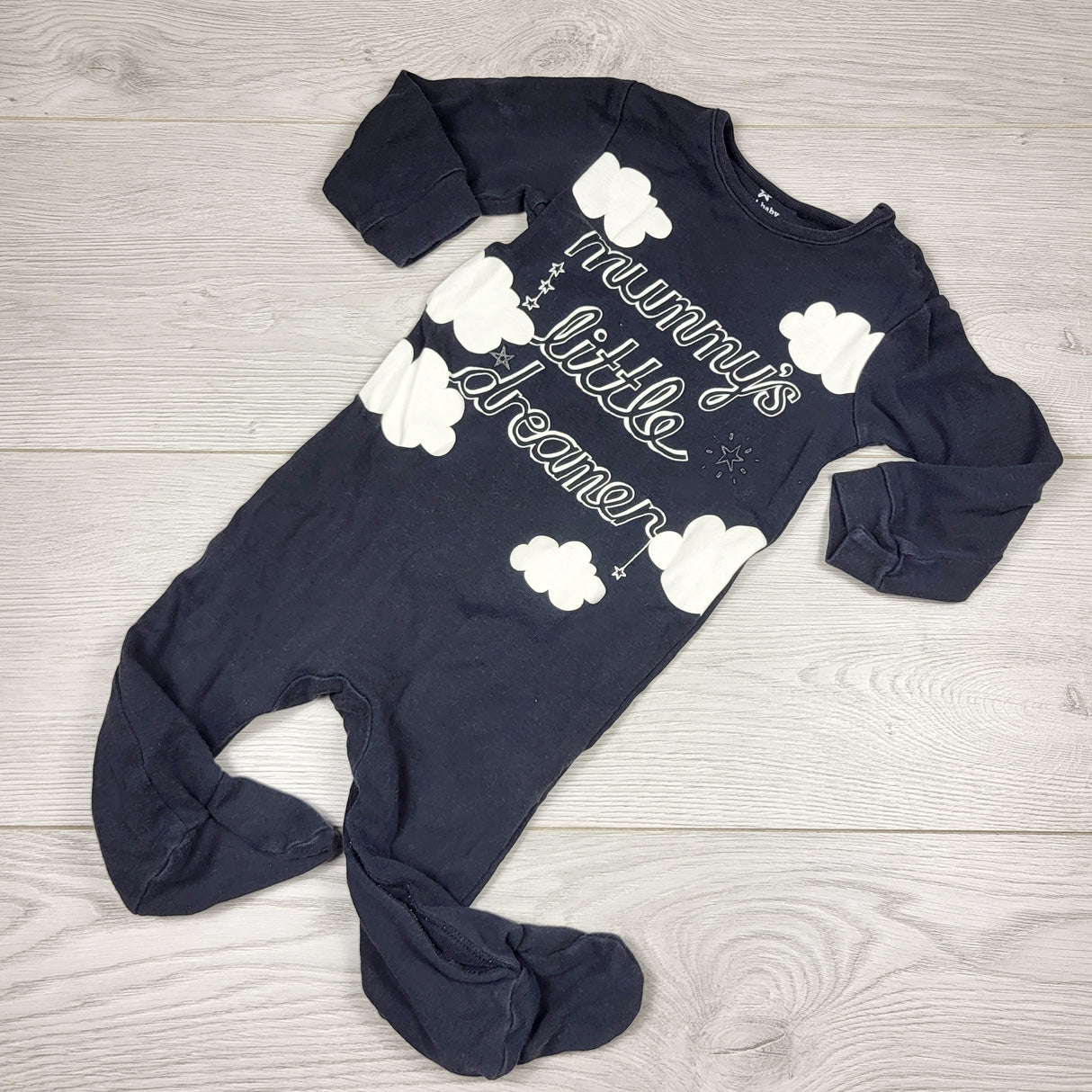 SAFW1 - Next black cotton "Mummy's Little Dreamer" sleeper. Size 6-9 months