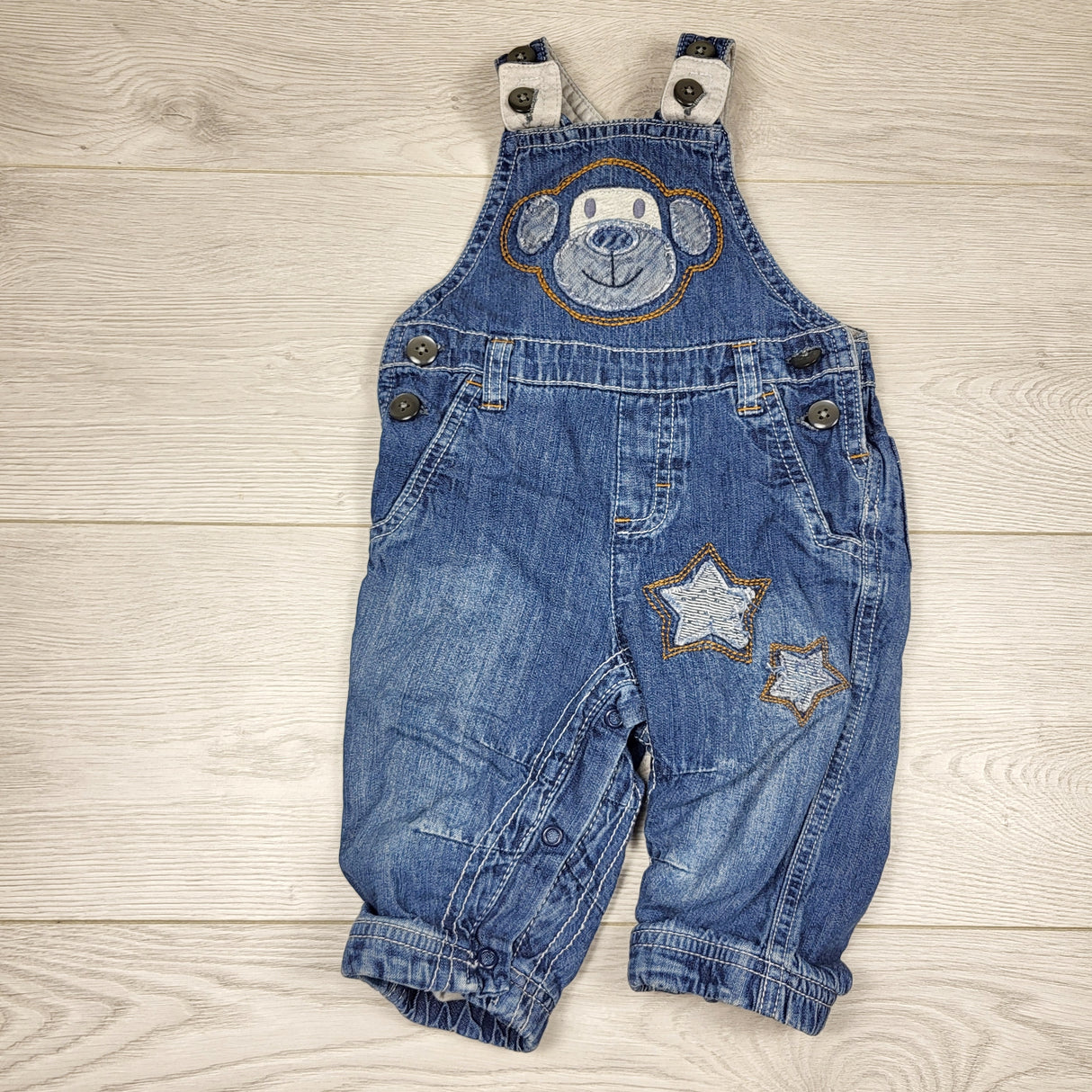 SAFW1 - Next denim overalls with monkey. Size 3-6 months