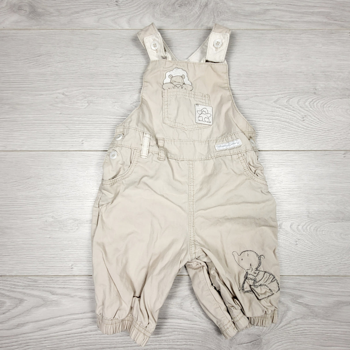 SAFW1 - Motherease beige overalls. Size 0-3 months