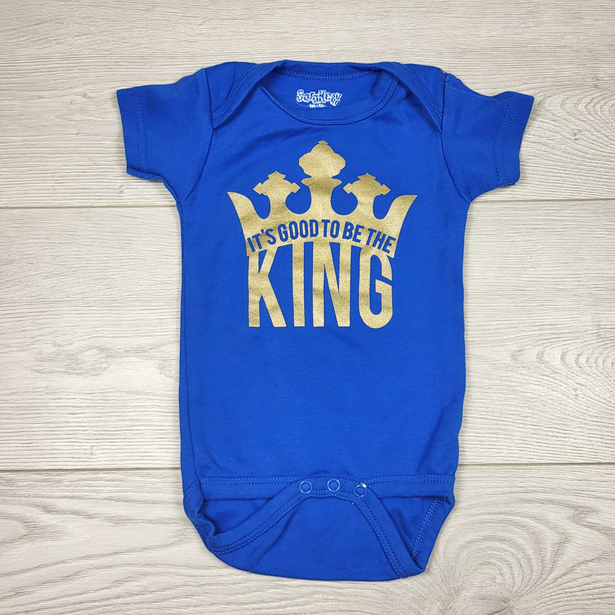 SAFW1 - Blue "It's Good to Be King" bodysuit. Size 6-12 months