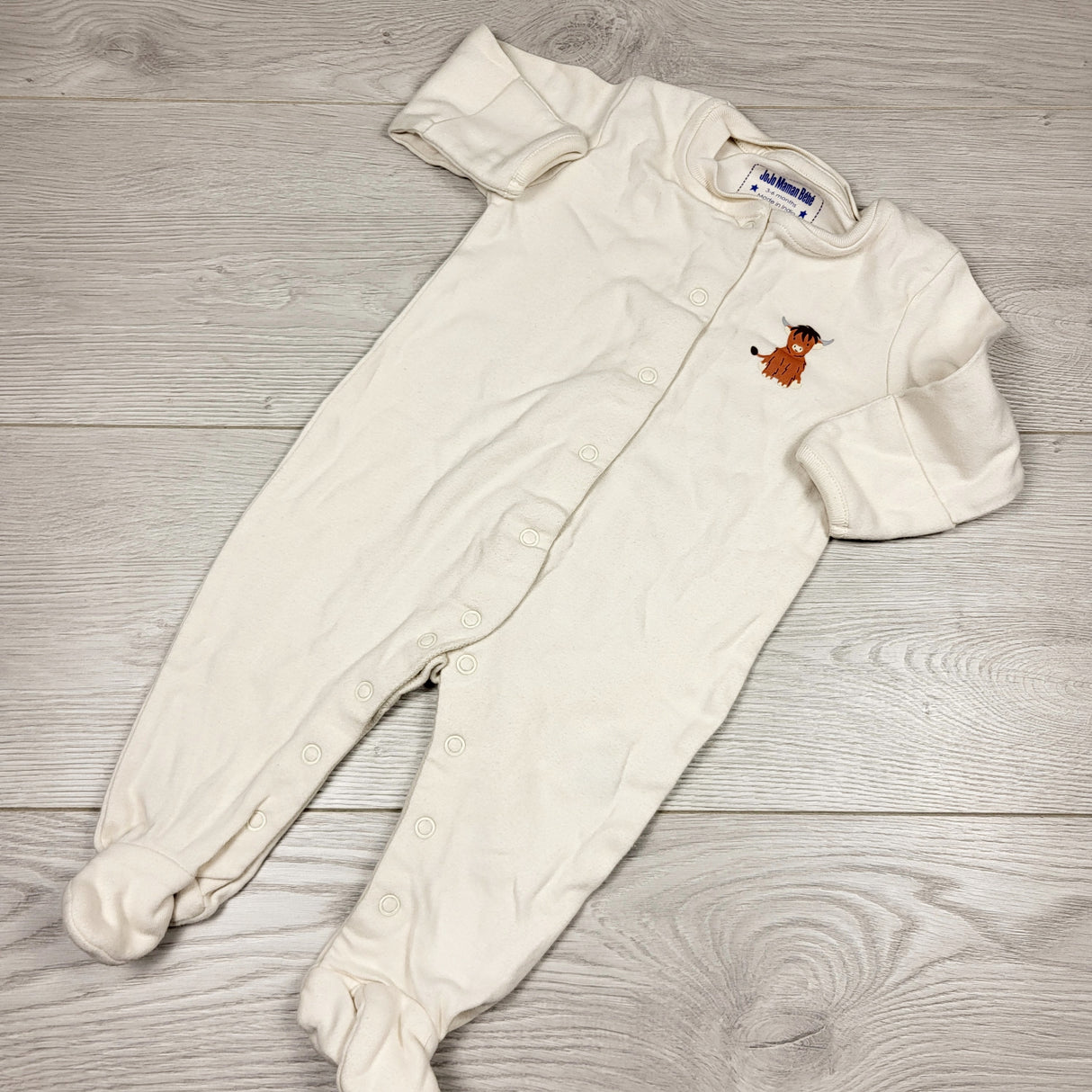 SAFW11 - Jojo Maman Bebe cotton sleeper with cow. Size 3-6 months