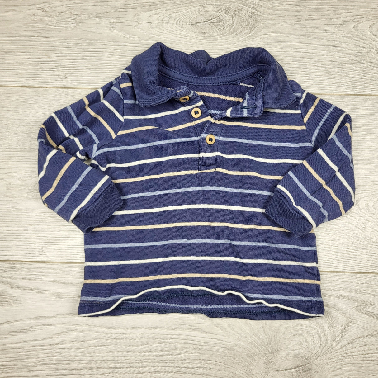 SAFW11 - Tu navy striped knit long sleeved top. Size 3-6 months