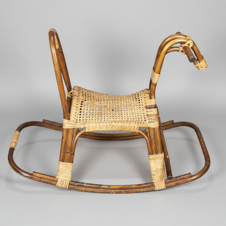TEMA5 - Vintage Mid Century Bamboo Rattan Rocking Horse (sorry, no shipping)