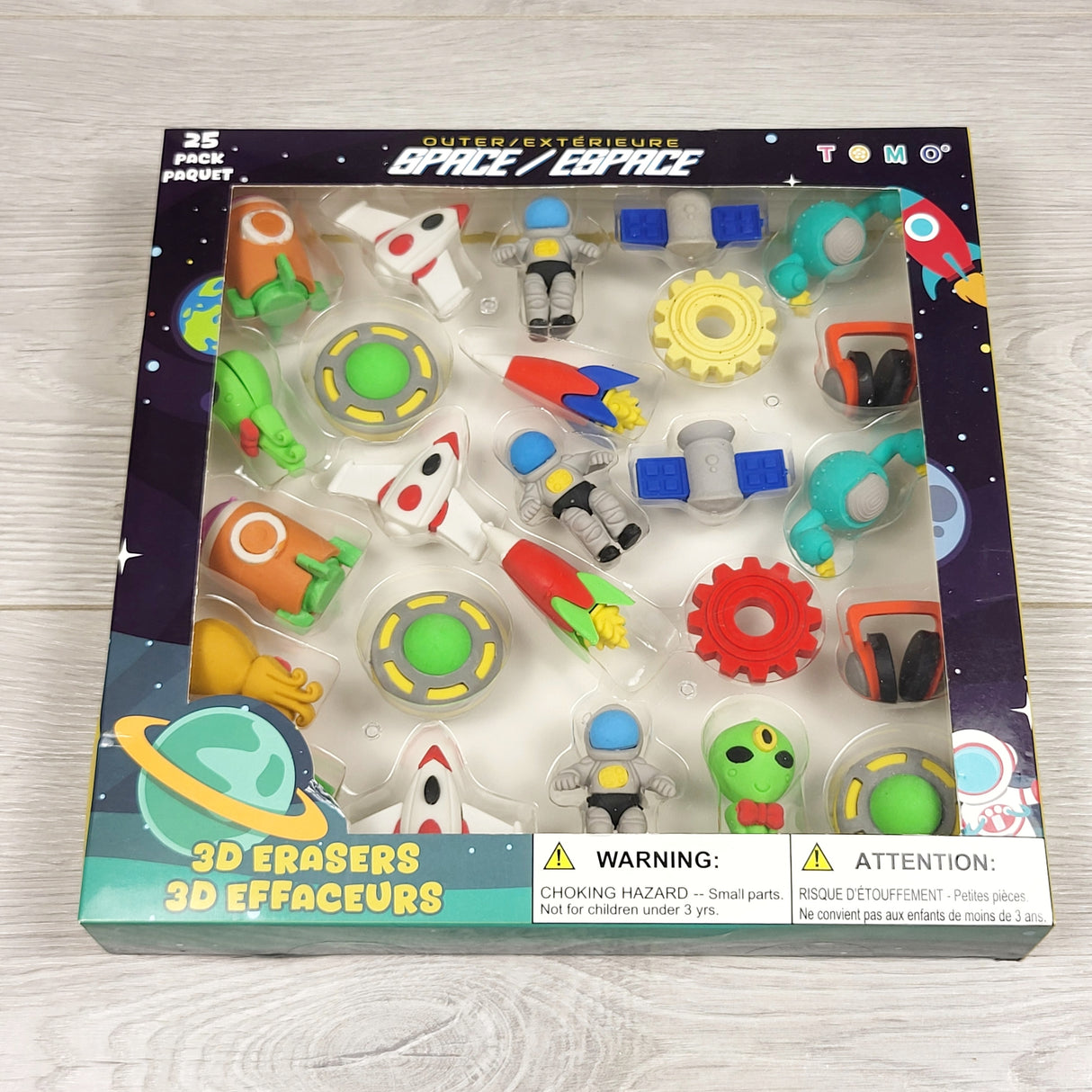 KSAL1 - NEW - Tomo set of 25 "Outer Space" themed 3D erasers (sorry, no shipping)