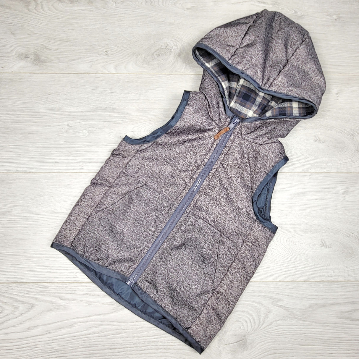 KRML1 - Grey hooded water resistant vest. Size 24 months