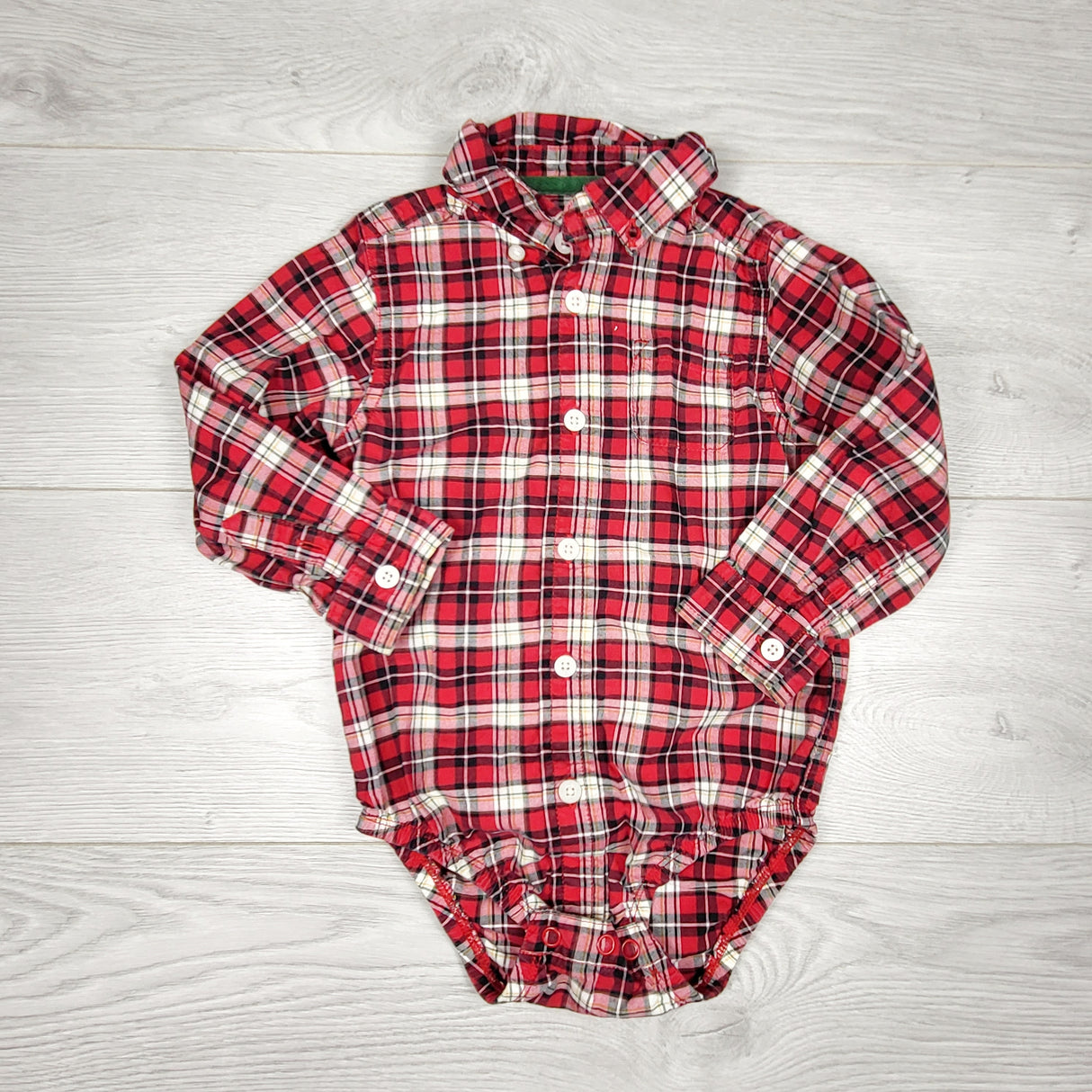 KRML1 - Carters red plaid button down bodysuit. Size 24 months