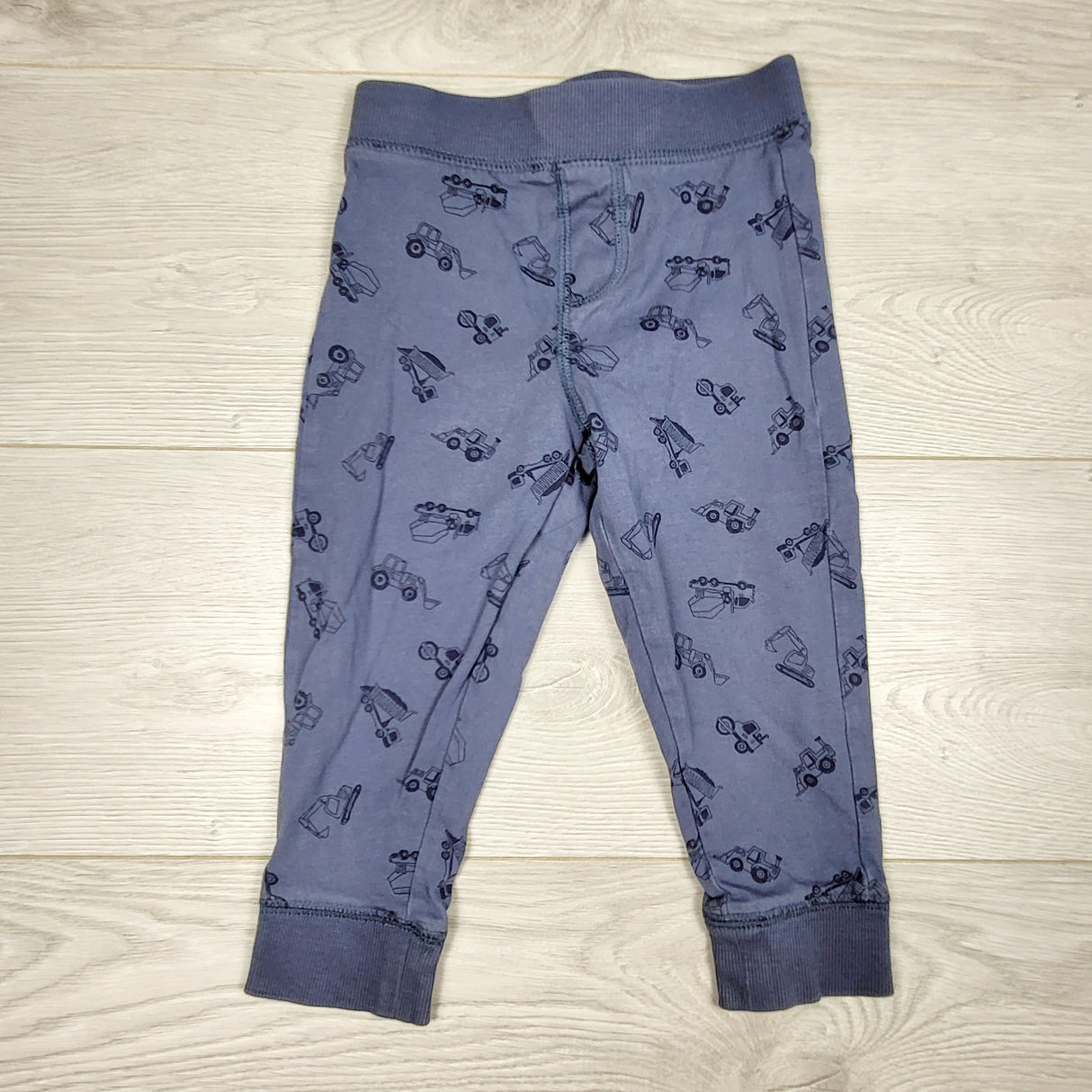 KRML1 - George blue cotton pants with construction theme. Size 18-24 months