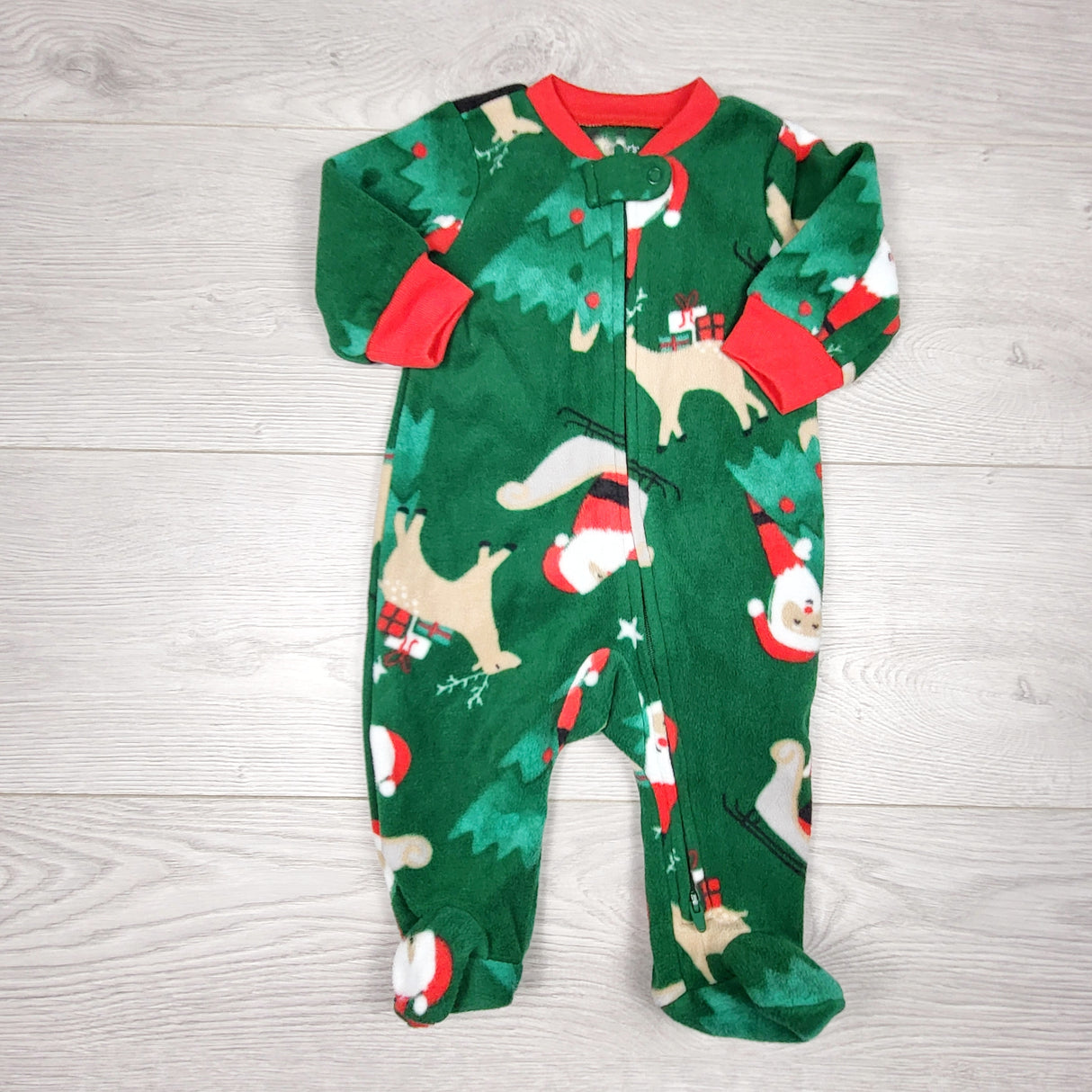 KRML1 - Carters green zippered fleece Christmas sleeper. Size 3 months