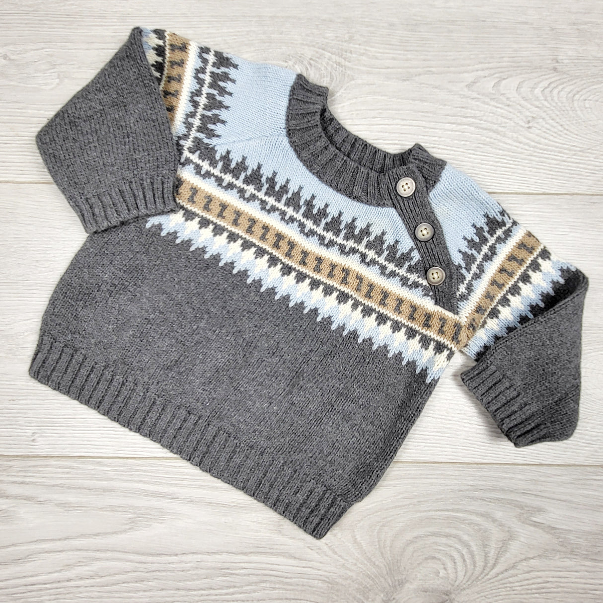 KRML1 - Old Navy grey patterned sweater. Size 3-6 months