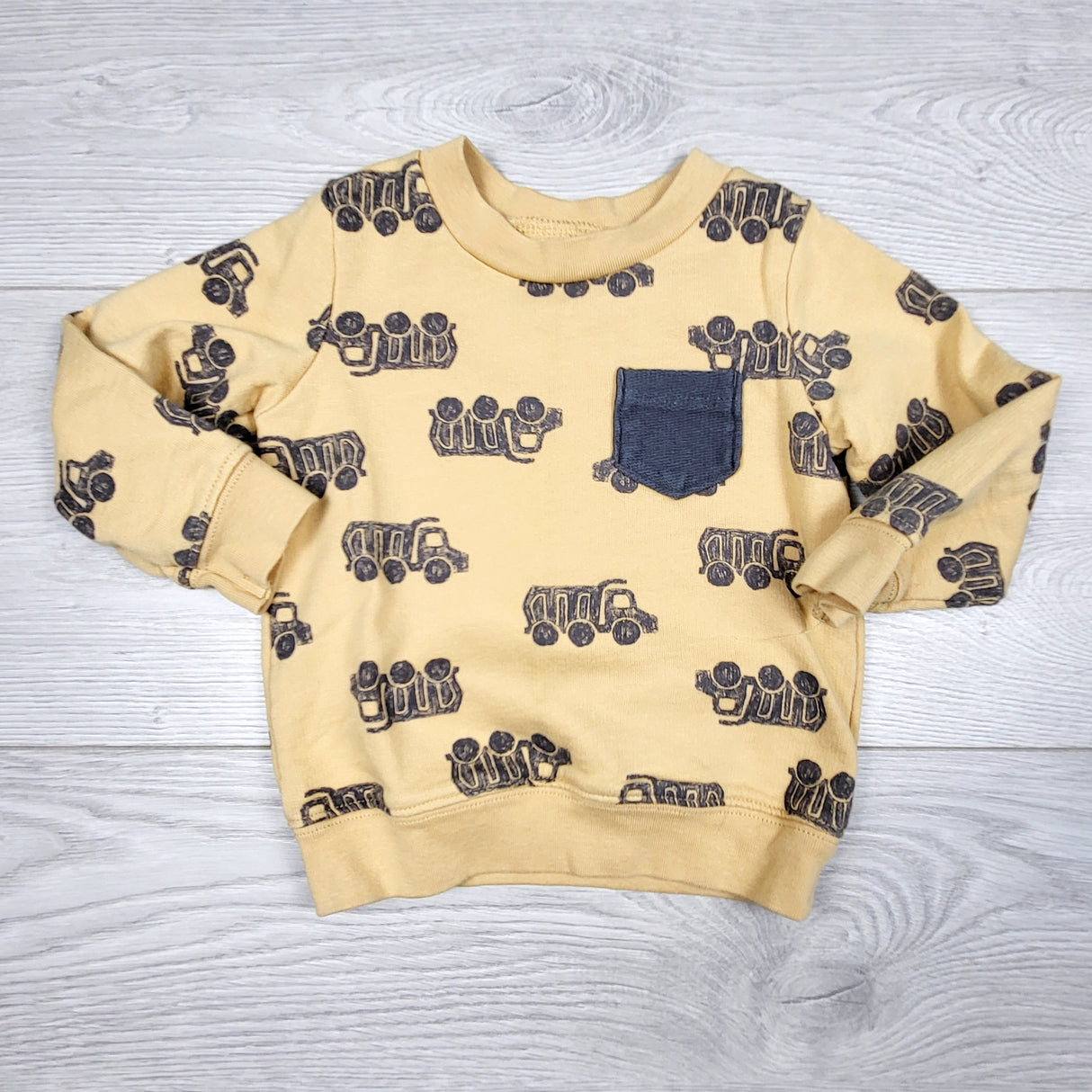KRML1 - Child of Mine yellow sweatshirt with garbage trucks. Size 6-9 months