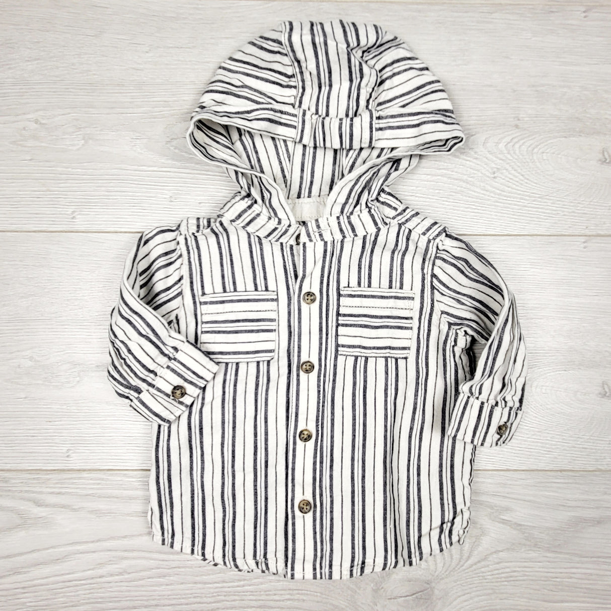 KRML1 - Carters striped hooded button down shirt. Size 3 months