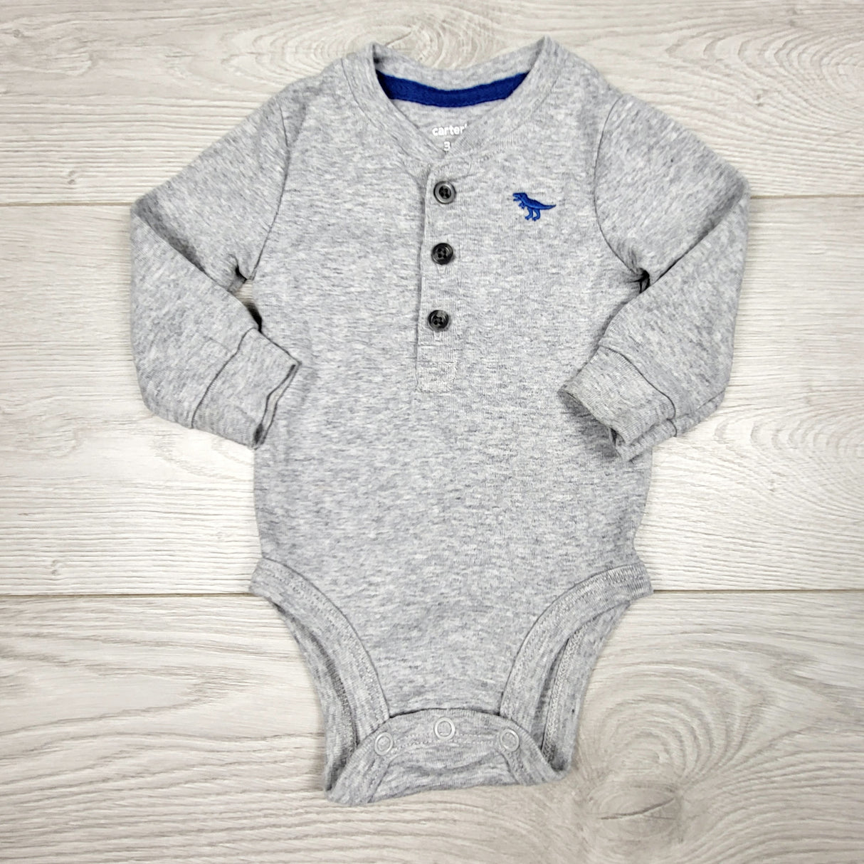 KRML1 - Carters grey long sleeved bodysuit with buttons. Size 3 months