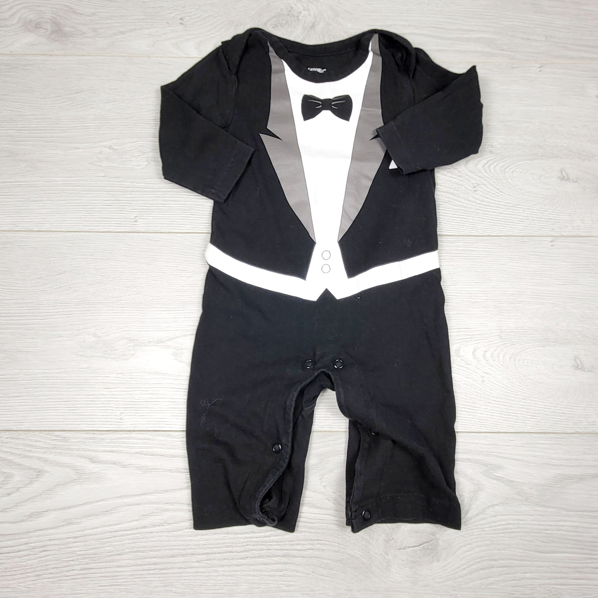 KRML1 - George black tuxedo romper. Size 3-6 months