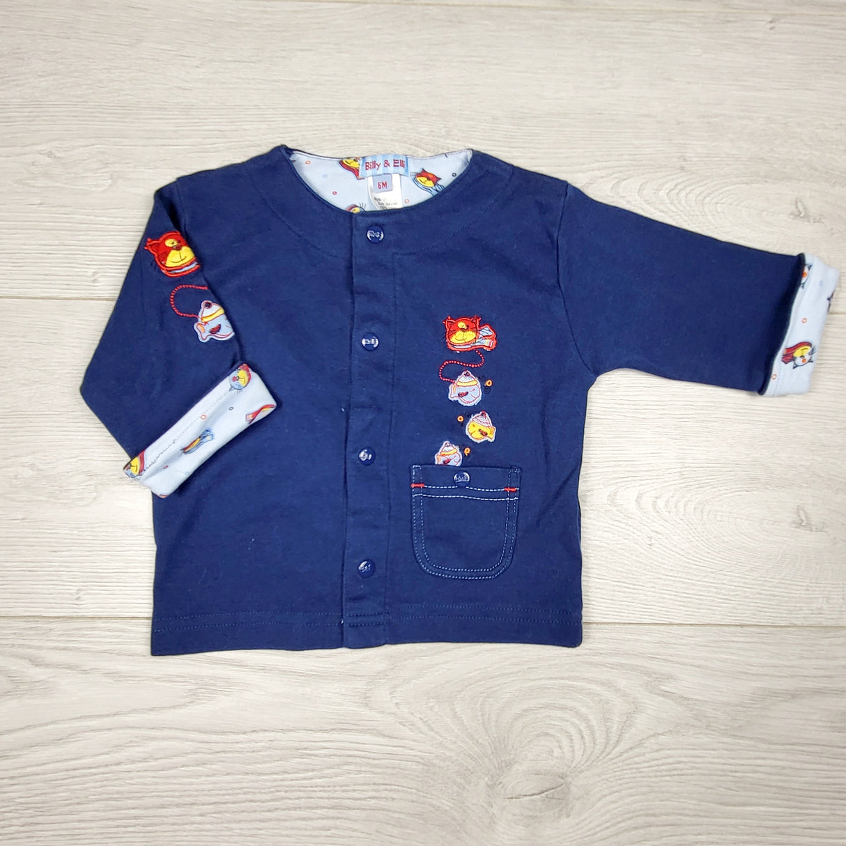 KRML1 - Billy and Ellinavy button down top with cats. Size 6 months