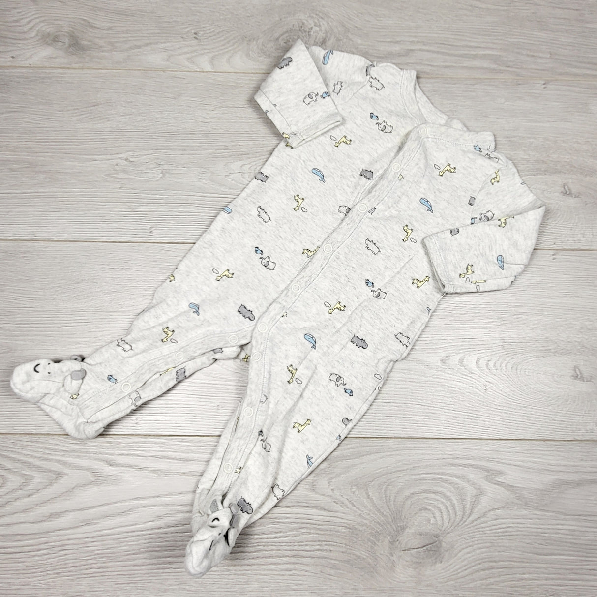 KRML1 - Carters grey cotton sleeper with safari animals. Size 6 months