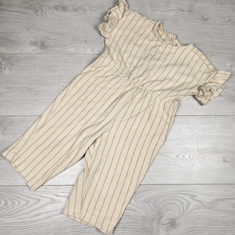 DMKY2- H and M beige striped jumpsuit. Size 12-18 months