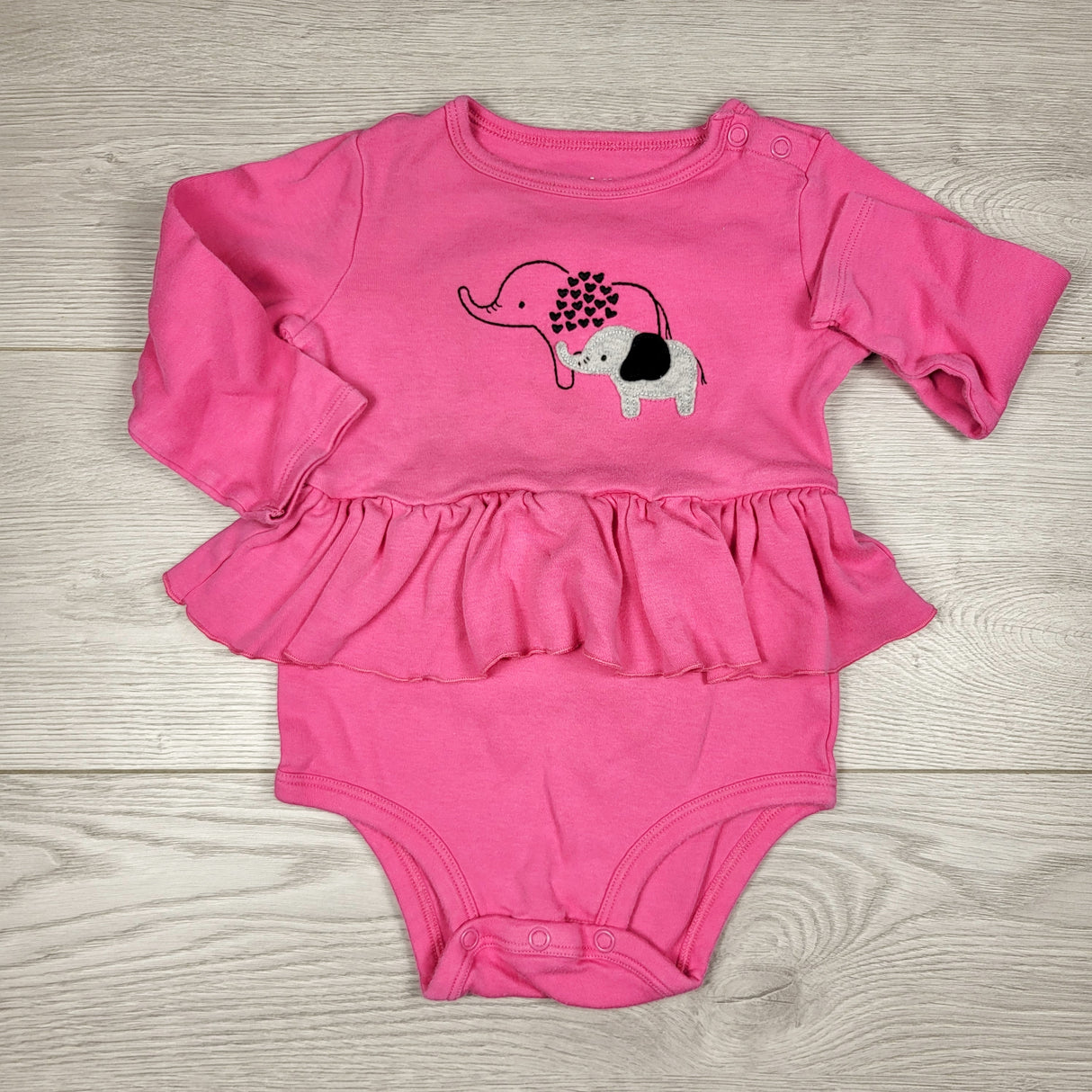 Child of Mine pink elephant bodysuit with elephants. Size 18 months