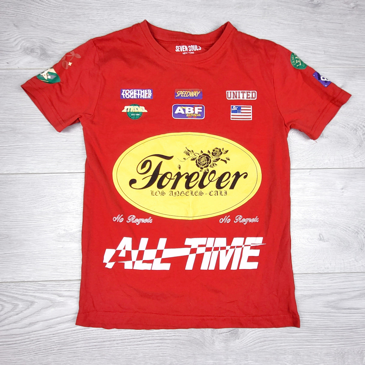 Seven Souls red t-shirt. Size 8