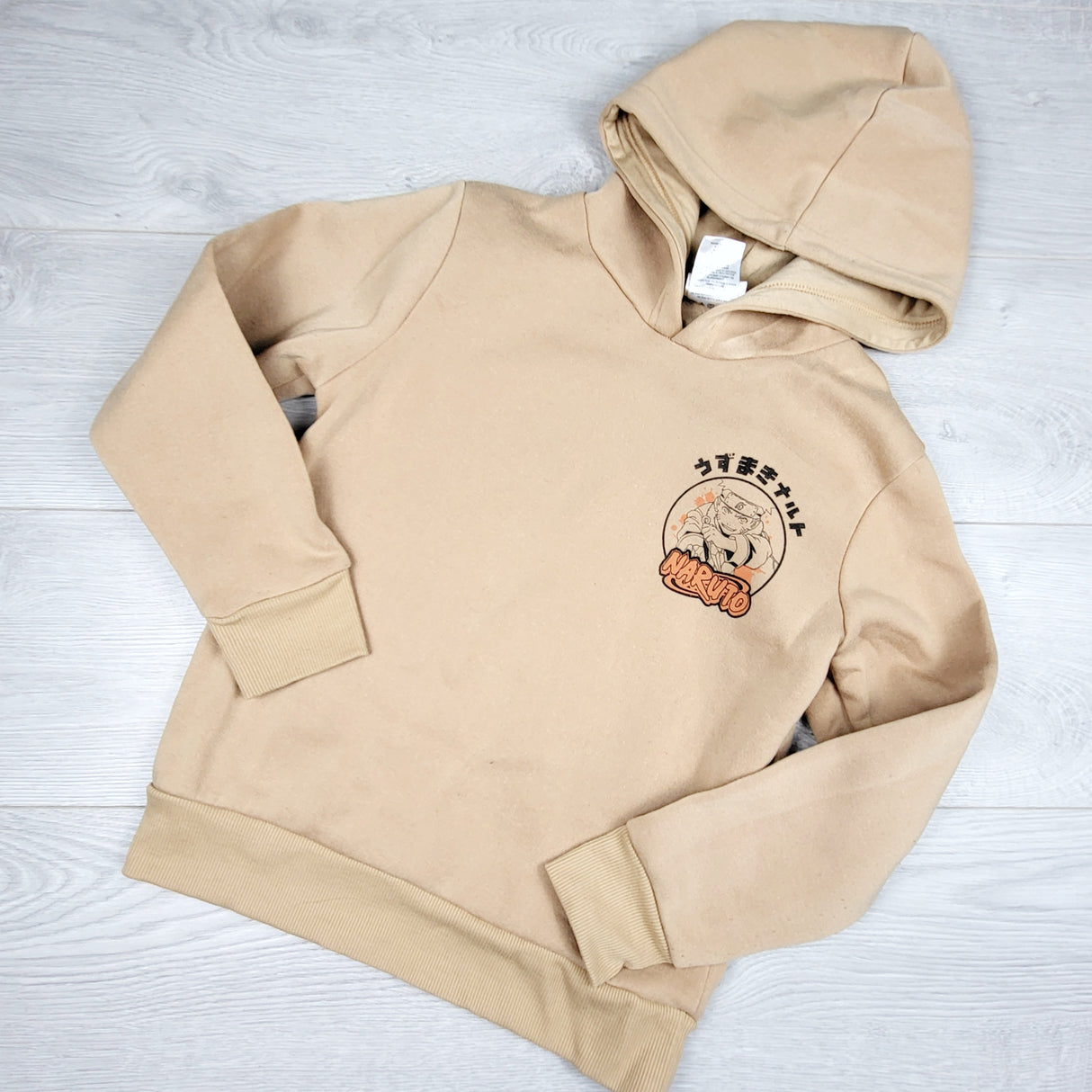 JJOS1 - Tan pullover fleecy lined Naruto hoodie. Size medium