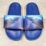 Old Navy blue slide sandals with surfer. Youth size 1/2