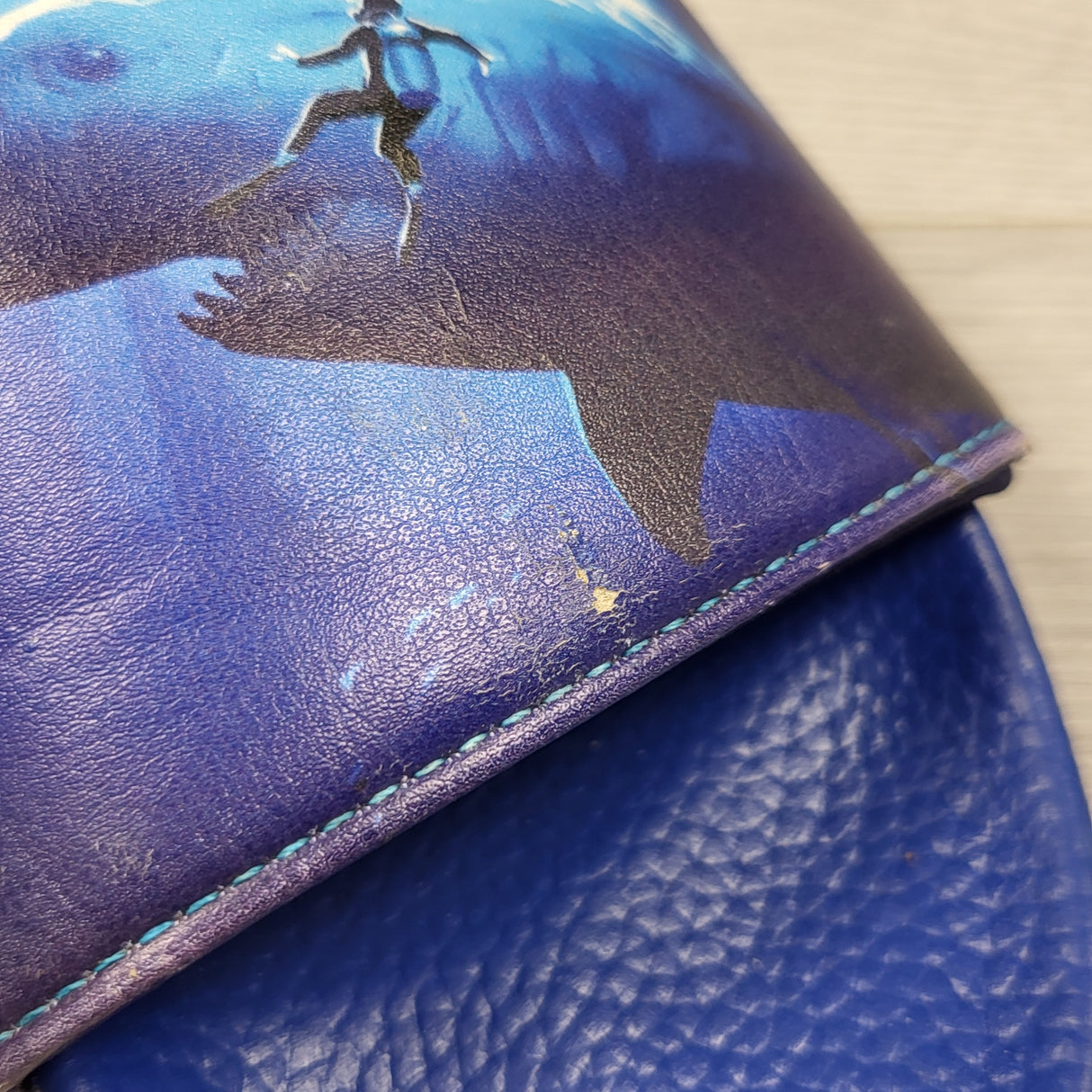 Old Navy blue slide sandals with surfer. Youth size 1/2