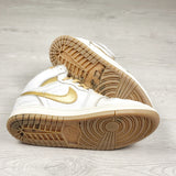 Nike white and gold retro Air Jordan 1 hightop sneakers. Youth size 2