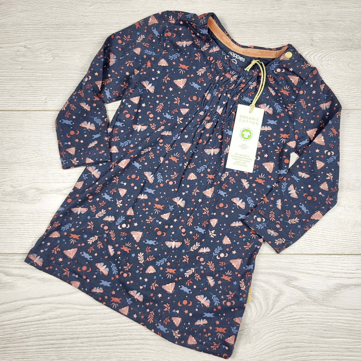 NEW - Noppies blue floral print organic cotton dress. Size 6-9 months