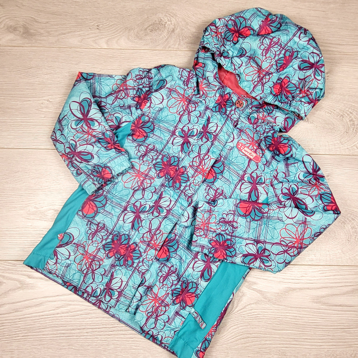 XMTN blue floral print fleece lined rain coat. Size 2/3T