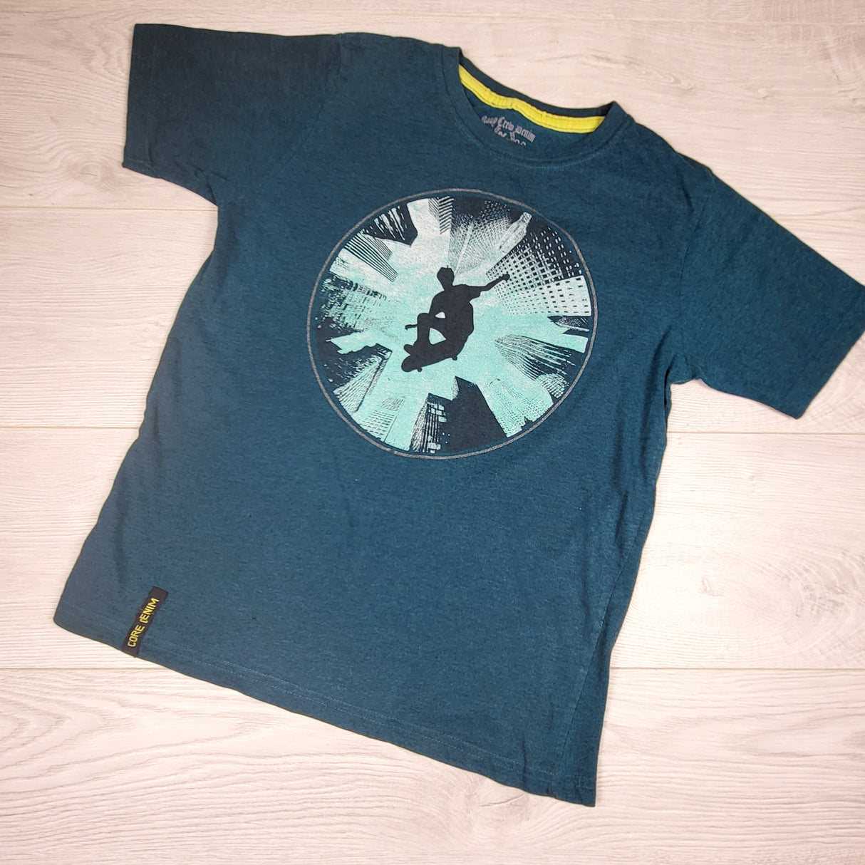Baby Crew Denim teal skateboarding shirt. Size medium