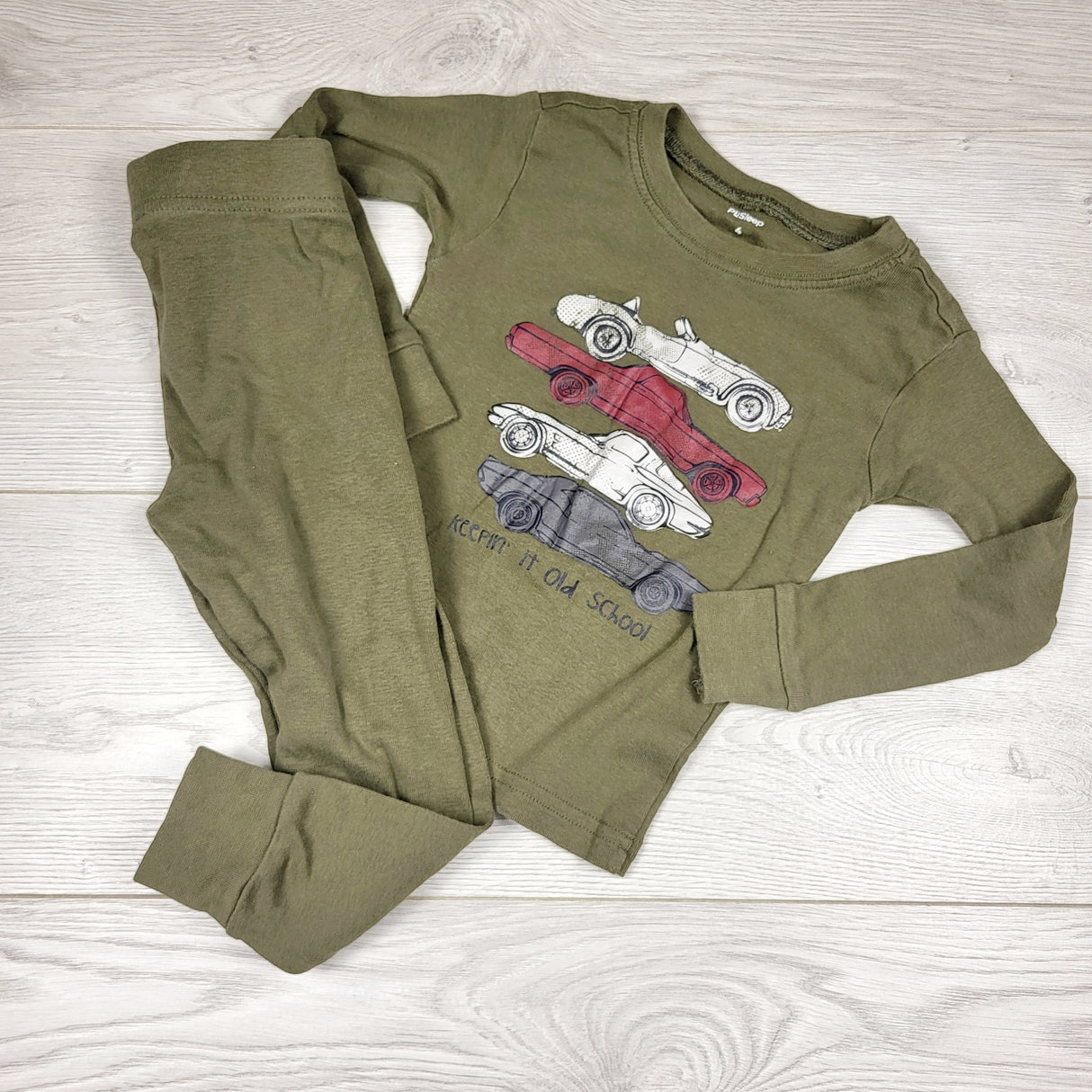 PL Sleep green 2pc cotton PJs with cars. Size 4T