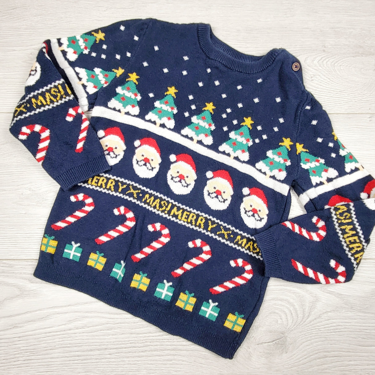 H an M navy Christmas sweater. Size 18-24 months