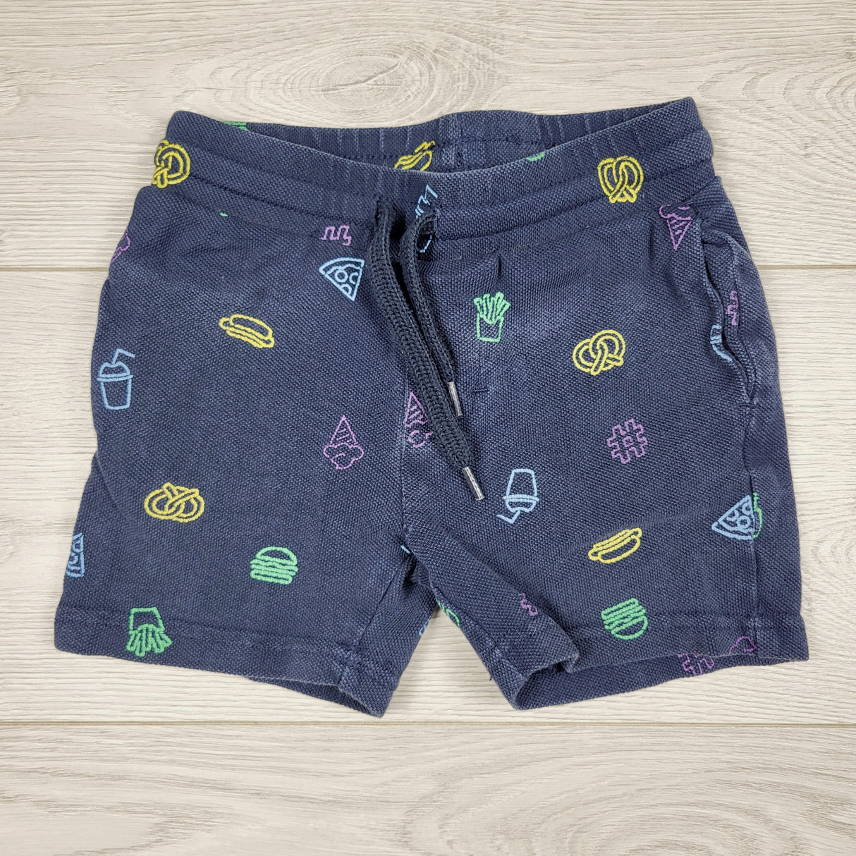 PL Kids navy drawstring shorts with food. Size 2T