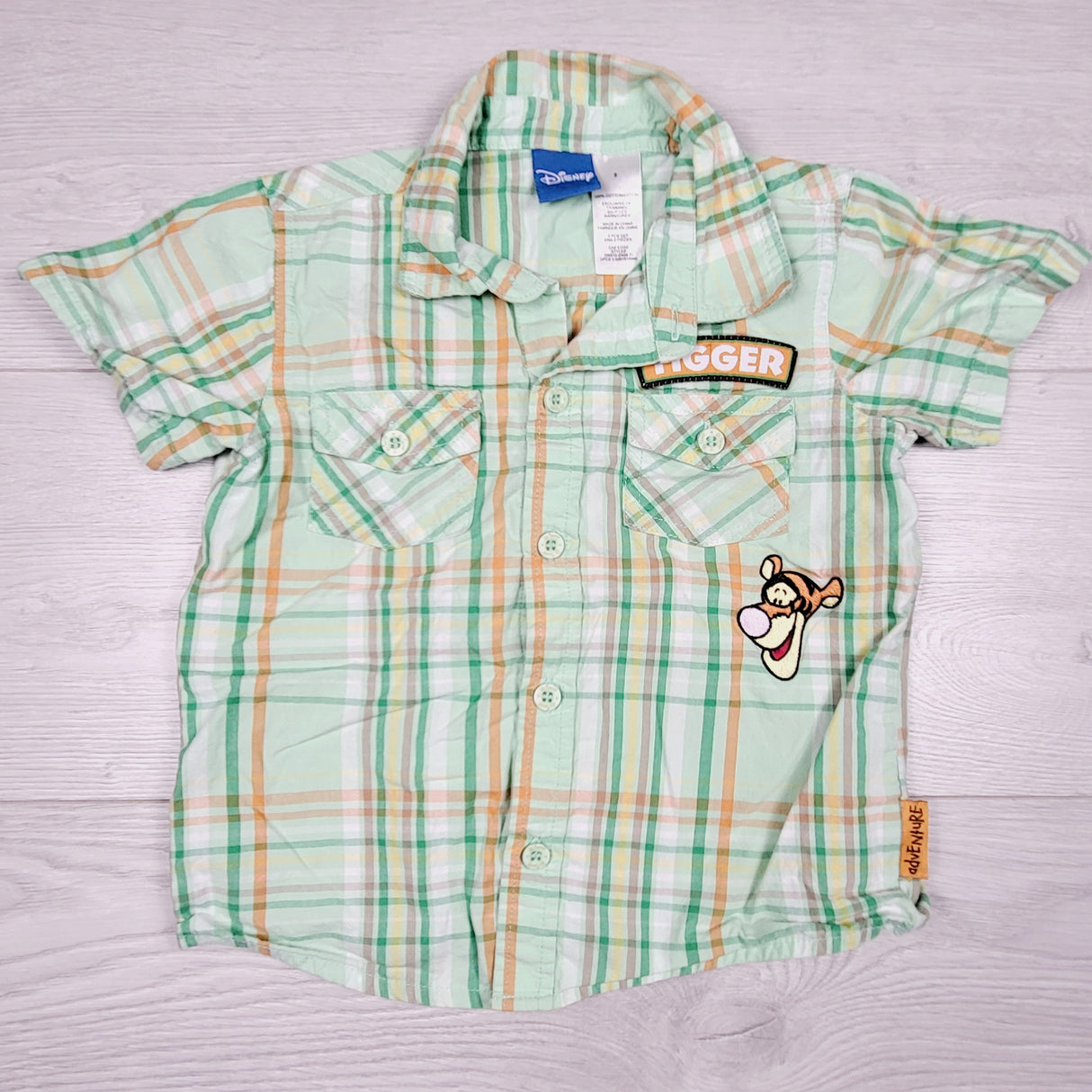 Disney green plaid button down shirt with Tigger. Size 3T
