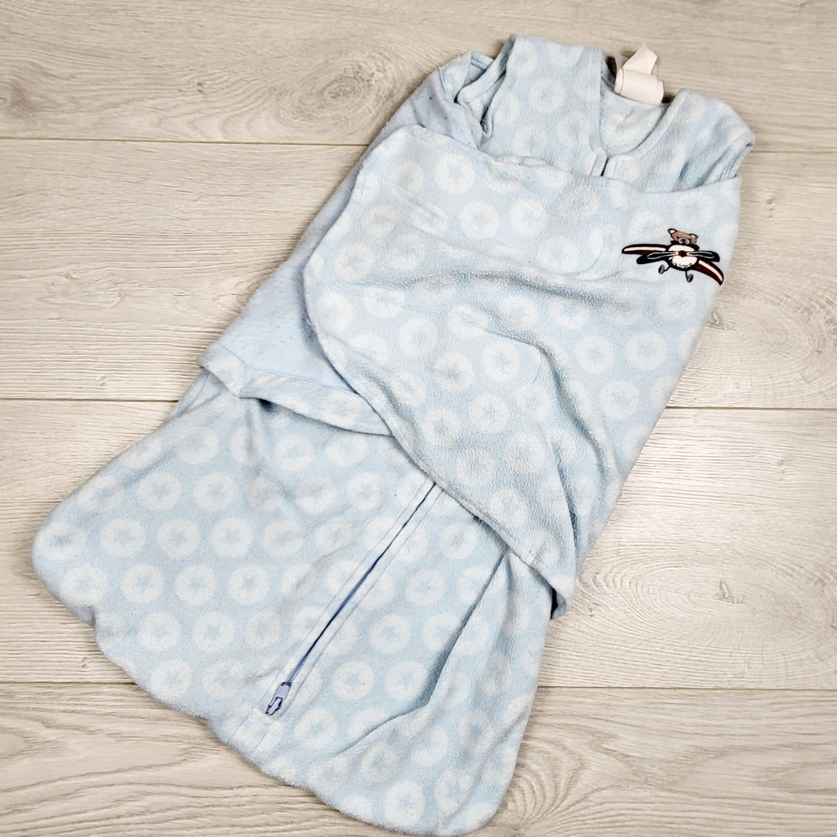 Halo blue patterned fleece swaddle sleep sack. Newborn size